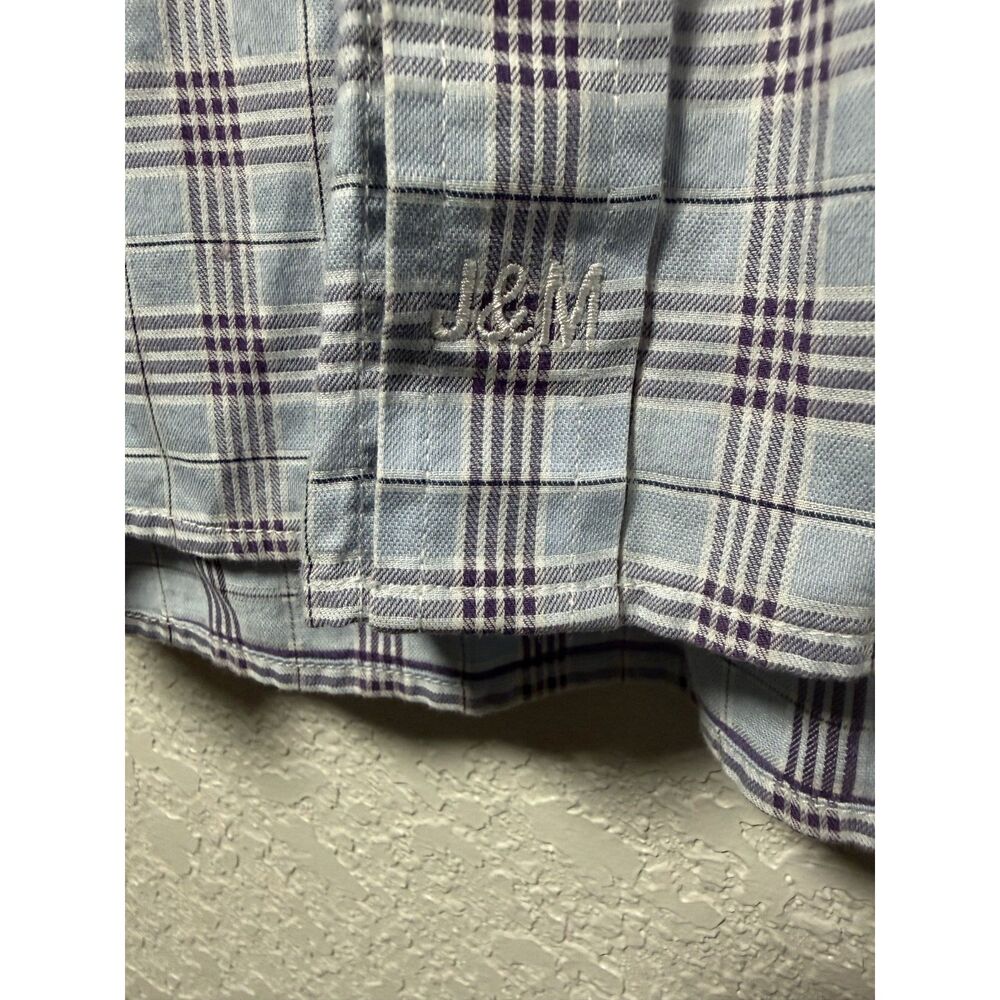 Johnston & Murphy Classic Fit Plaid Button Down Shirt L Large Light Blue Cotton - Picture 6 of 10